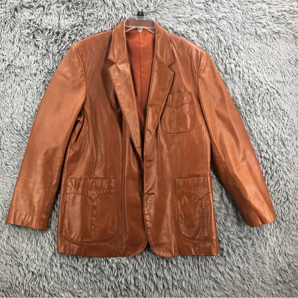 Fantastic International Jacket Mens 44 Vintage Fashions Leather Brown Button